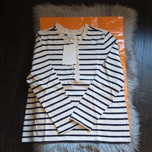 Nwt! Sezame Gael Mariniere Long Sleeve Top In Ecru/ Navy